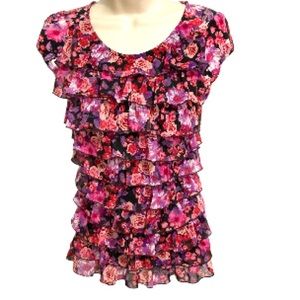 CANDIES Ruffled Floral Short Sleeve Top Women’s XS